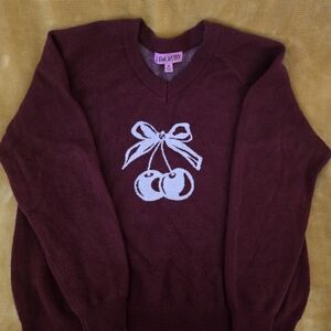 Burgundy Sweater with Cherry Design